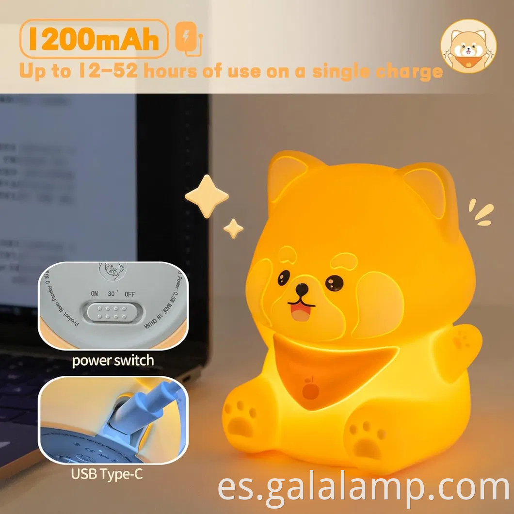 Adorable lámpara táctil de panda roja recargable para habitaciones para niños